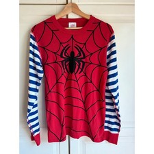 Hanna Andersson Marvel Spider-Man Graphic Pajama Top Tee Blue Striped Sleeves S