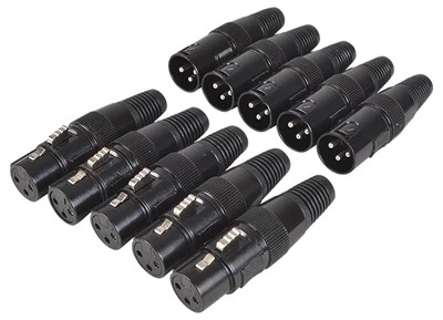 COBRA CABLES XLR 3 Pin Connector Pack with 5 Male and 5 Female XLR Connectors in Black