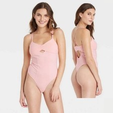 Colsie Women's Bust Stretch Balletcore Thong Bodysuit Pink Size L