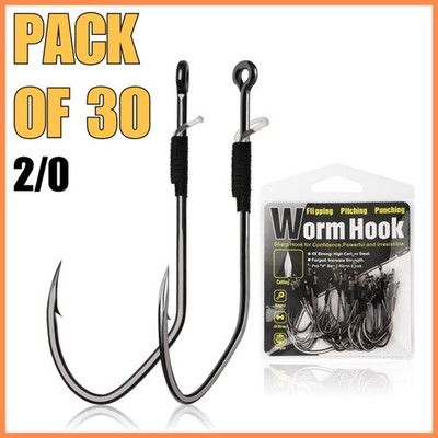30 Stück Baitkeeper Loop Knot Barbed Worm Hook Angelhaken 2/0 High Carbon Steel