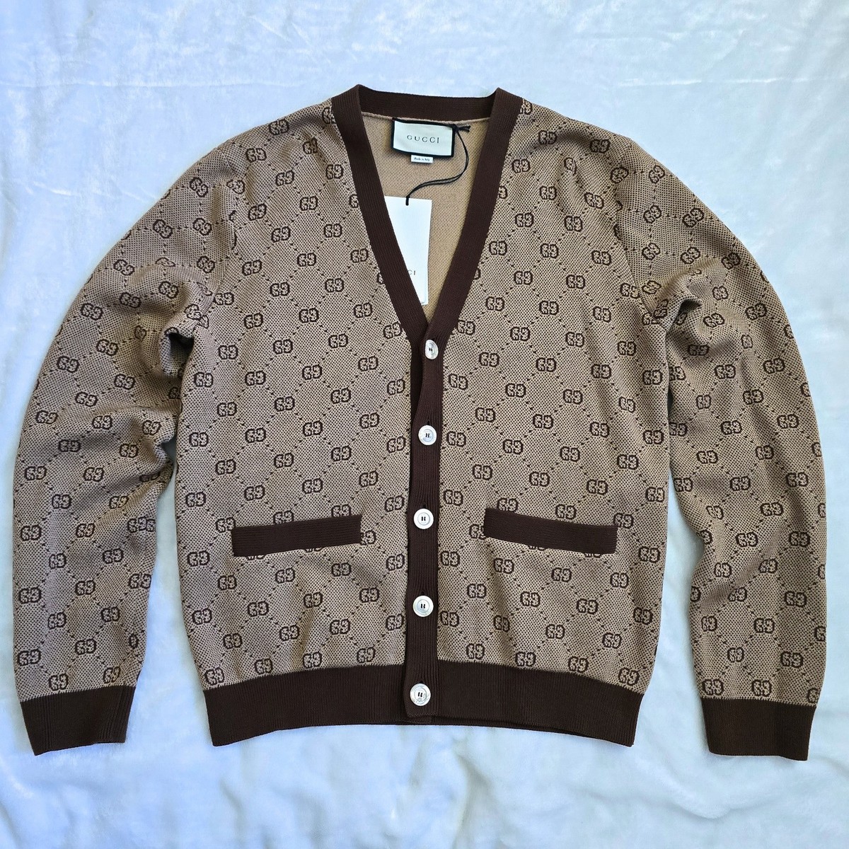 Gucci GG 5-Button Jacquard Cardigans | Brown | Red | Size M | MSRP