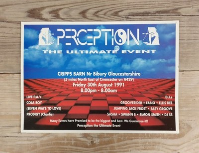 Perception ~ The Ultimate Event Rave Flyer. August 30th 1991. Cripps Barn Bibury
