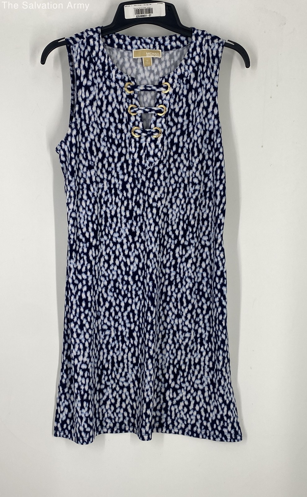Michael Kors Womens Blue White Geometric Sleeveless Shift Dress Size Medium