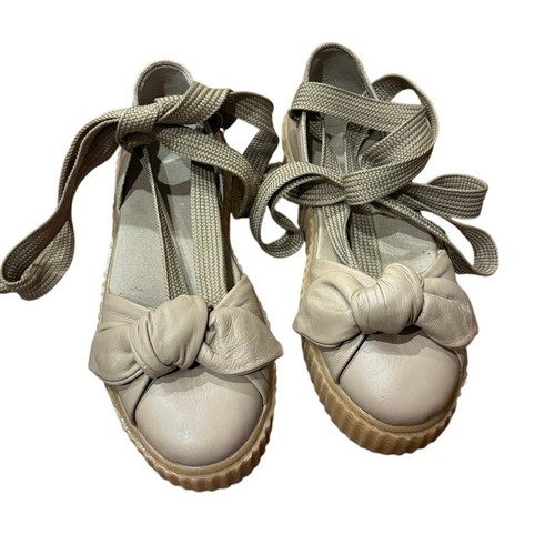 Puma FENTY Rihanna Bow Creeper Sandal Natural Oatmeal Size 8 RARE Lace-Up Flats - Picture 13 of 14
