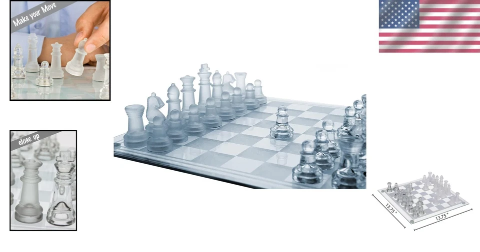 Conjunto de xadrez de vidro premium 14 polegadas - Design elegante com fundo feltrado prático - Imagem 2 de 4