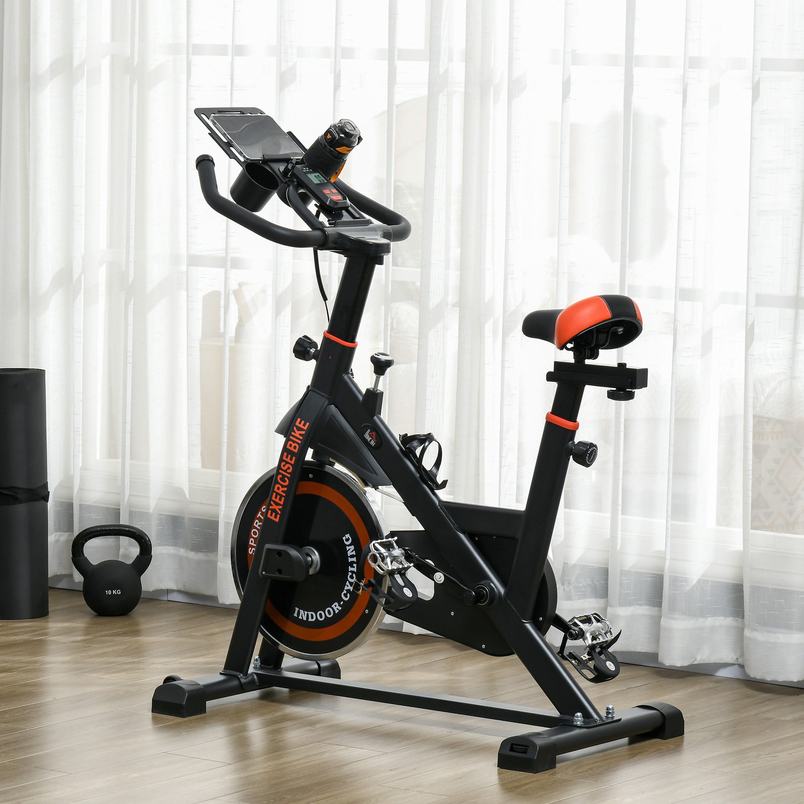 Exercise Cycling Bike w/ Adjustable Height/Resistance, Pedal Cages, & LCD