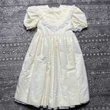 Jayne Copeland Party Dress Girls 10 Butter Yellow Lace Bead Bib Collar Easter