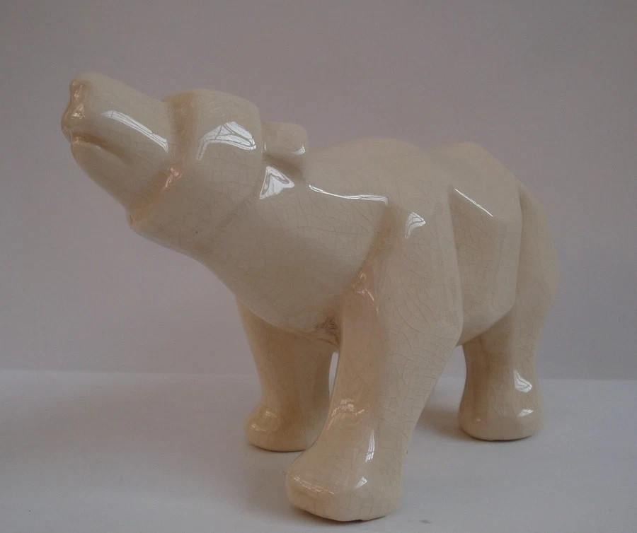 Statue Figurine Ours Animalier Style Cubiste Porcelaine Ceramique - Photo 3/4