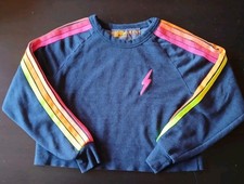 aviator nation sm bolt cropped sweatshirt blue lightning bolt stripe sleeve 175