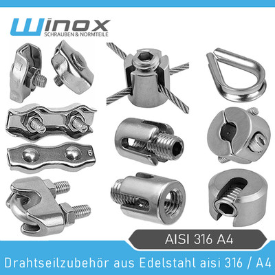 Drahtseilklemmen Kauschen Seilklemmen Bügelklemme Simplex Duplex Stoppklemme V4A