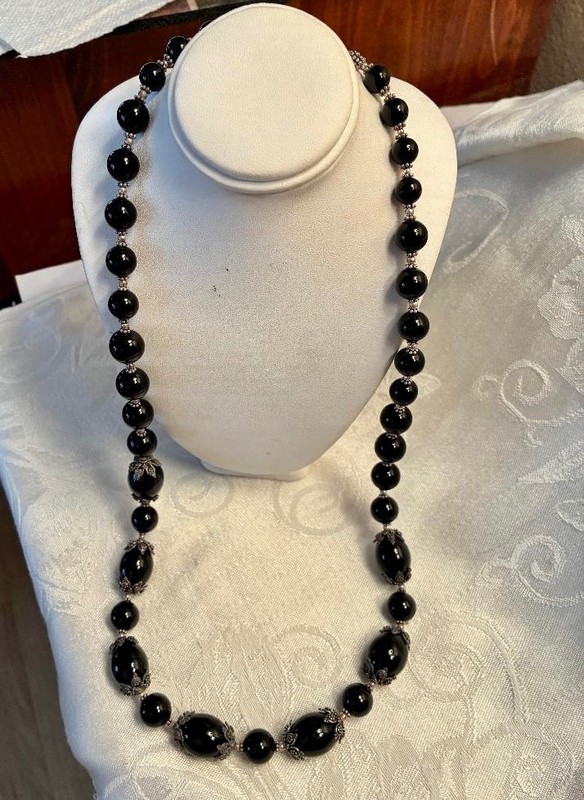 Vintage sterling silver & black onyx bead necklace, MERAV, PRICE REDUCED