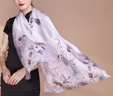 100% Silk mulberry Scarf Women neckerchief Shawl Wrap floral purple pink HD1-58
