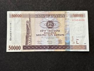 Bank of Uganda 50.000 Shillings Banknote 2008 selten