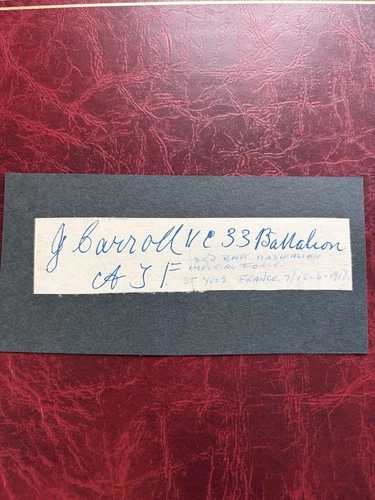 Private John Carroll,VC. Australian Imperial Force WW1. Autograph.