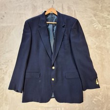 Vintage John Alexander Blazer Mens 44 Long Blue Wool Single Vent Gold Buttons