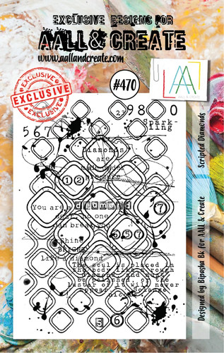 AALL and Create Bipasha Bk 3" x 4" Clear Stamp Scripted Diamonds #470 - Picture 3 of 4