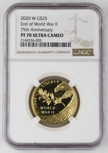 2020 W $25 World War II 75th Anniversary V75 1/2 Oz Gold Proof Coin NGC PF70 UC - Picture 1 of 4