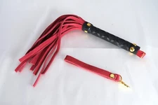 Cute Small Red and Black Mini Real Genuine Cowhide Leather Flogger Whip