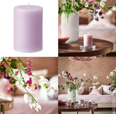 IKEA JAMNMOD Duftsäulenkerze, Erbse/Lila, 30 Std. BRANDNEU