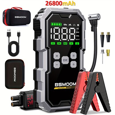 YaberAuto Jump Starter 8000A 65W Snel opladen (alle gas/12.0L diesel) Draagbare auto-accu Jump Starter Pack, Jump Box Auto Batterij Jumper Starter Draagbare Jumper Kabels, 150W DC, 600LM Lichten