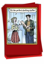 B5854 Set of 12 Perfect Stocking Stuffer Funny Christmas Cards /Envelopes