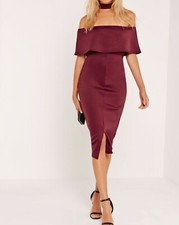MISSGUIDED BURGUNDY CHOKER NECK BANDEAU DRESS SIZE 10 NEW
