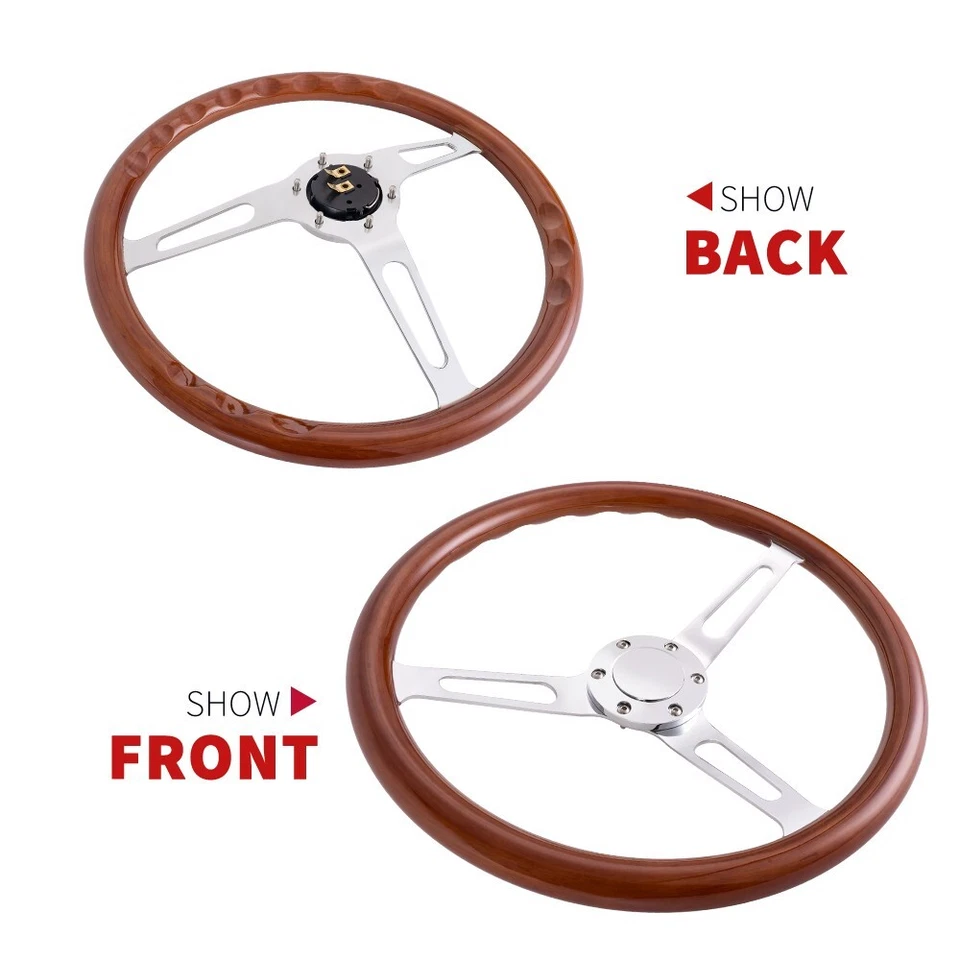 380mm/15" Classic Wood Silver Brushed Spoke Steering Wheel with Horn Button Foto 4 de 4