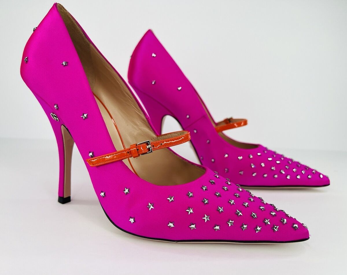 GUCCI Jodie Crystal Embellished Fuchsia Pink Satin Star GUCCI Jodie Crystal Embellished Fuchsia Pink Satin Star