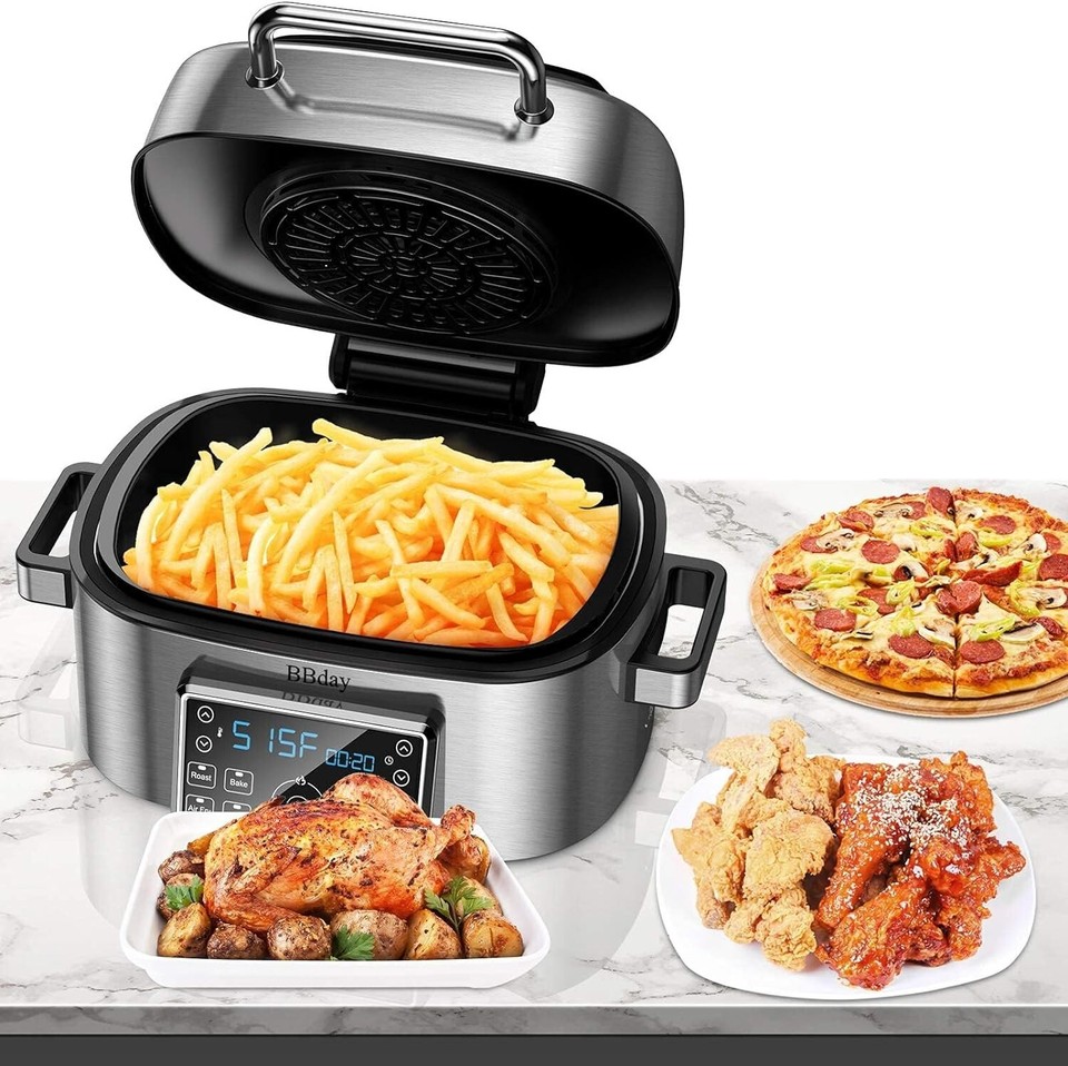 10in1 Electric Indoor Grill Combo, 6.5 QT Air Fryer, Roast, Bake and