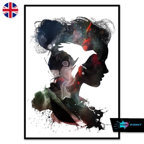 Black Watercolour Art Poster Print A4 A3 Wall Art Decor Art Woman Salon