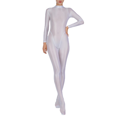 Womens Romper Shiny Bodysuit Skinny Jumpsuit Oil Sexy Glossy Full Body Costume