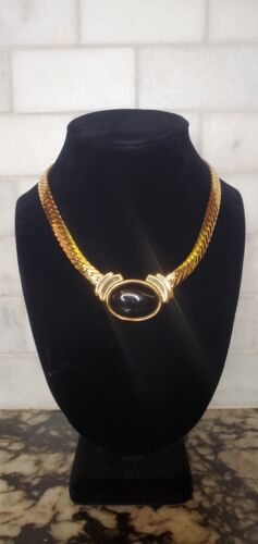 Napier Vintage Necklace with Onyx Pendant And Gold