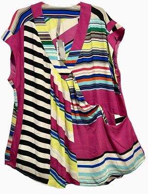 Melissa McCarthy Top Size 2X Viola Purple Multi Colored Striped V Neck Pocket