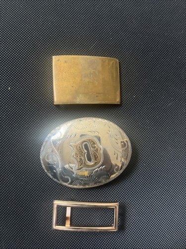 German silver buckle D Cowboy Design. 2 Other Brass Belt Buckles