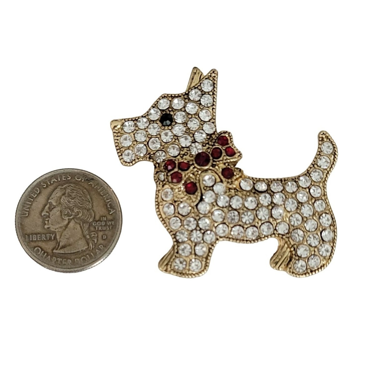 Monet Gold Tone Rhinestone Schnauzer Scottie Dog Brooch Pin