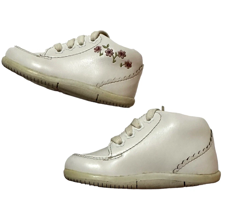 Stride Rite SRT Emilia Leather Shoe Toddler Girls Size 4.5 M White & Pink Floral - Image 3 of 4