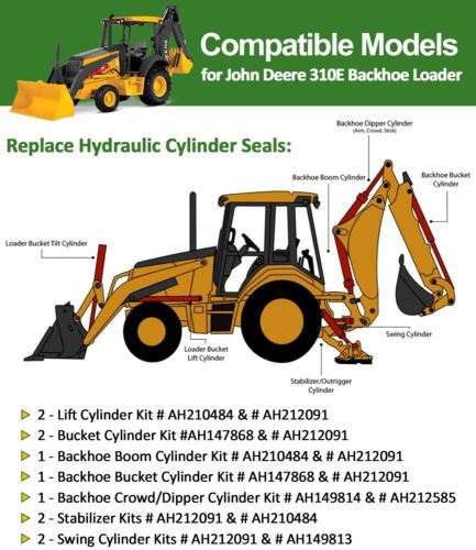 Kit de sello de reparación de cilindros hidráulicos para toda la máquina para retroexcavadora John Deere 310E - Imagen 2 de 13