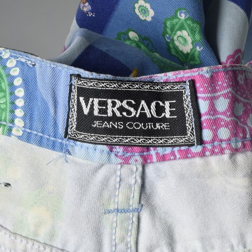 Small 1990s Versace Pants Couture Purple Elephant Print Skinny Jeans Designer - Picture 10 of 12