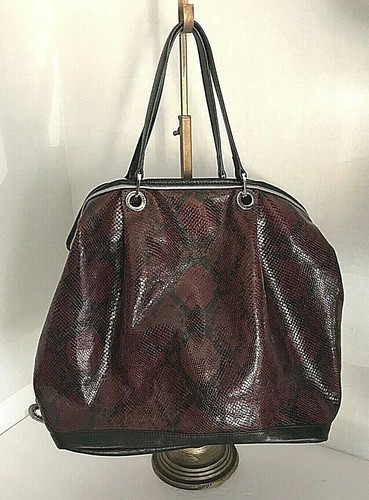 LONGCHAMP BURGUNDERROT REPTIL SCHLANGE GEPRÄGTER DRUCK SCHWARZ LEDER TOP GRIFFE - Bild 2 von 5