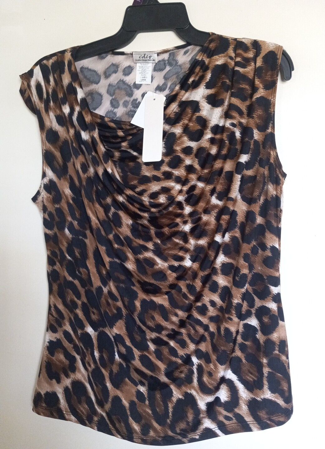 Y2K Vintage Leopard Print Sleeveless Blouse Size L New Creative Design