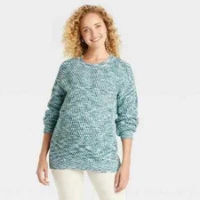 Maternity Sweater Knit Pullover Ingrid & Isabel Crewneck Heathered Blue M