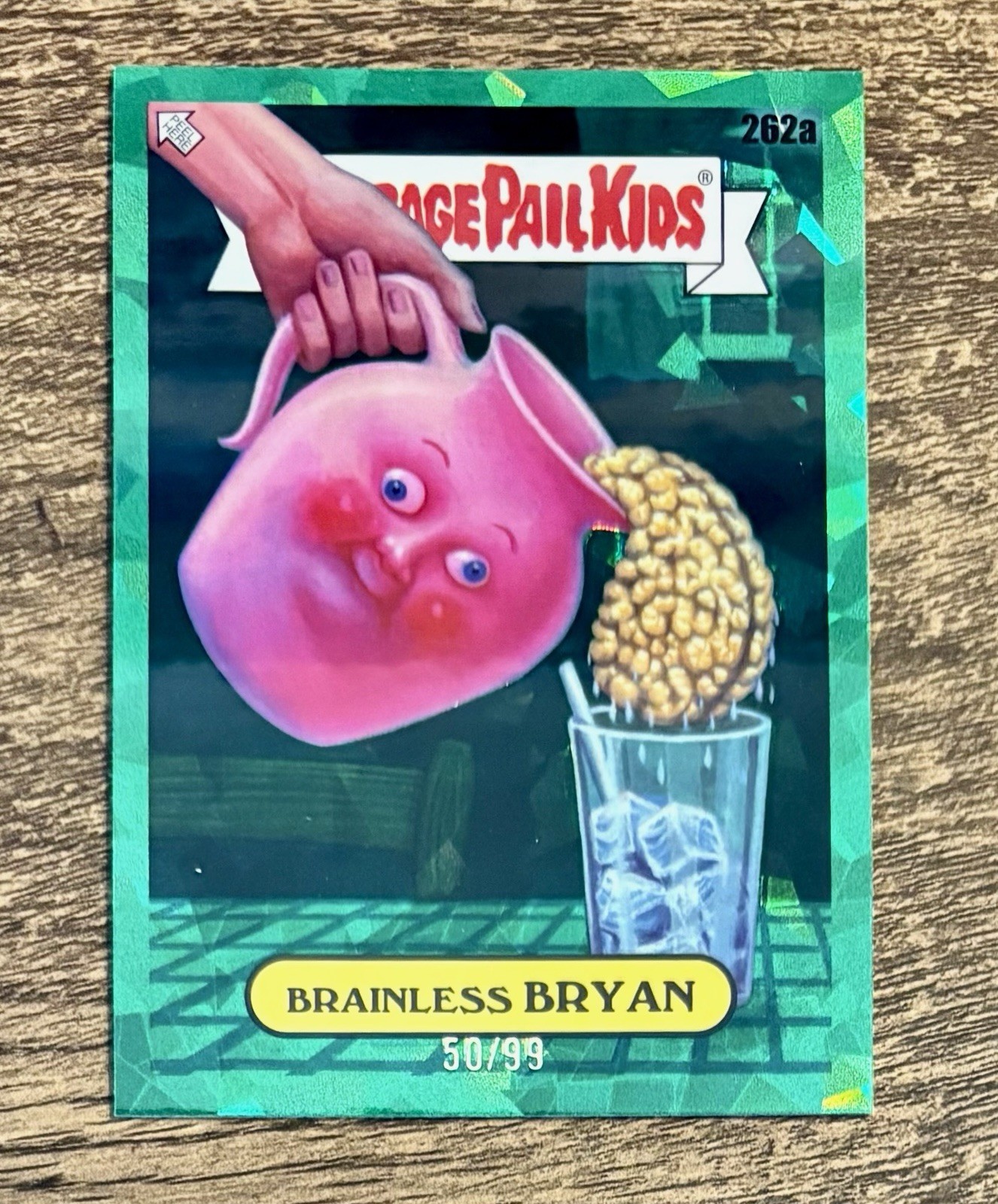 2024 Topps Garbage Pail Kids Chrome Green Sapphire #262a Brainless Bryan front