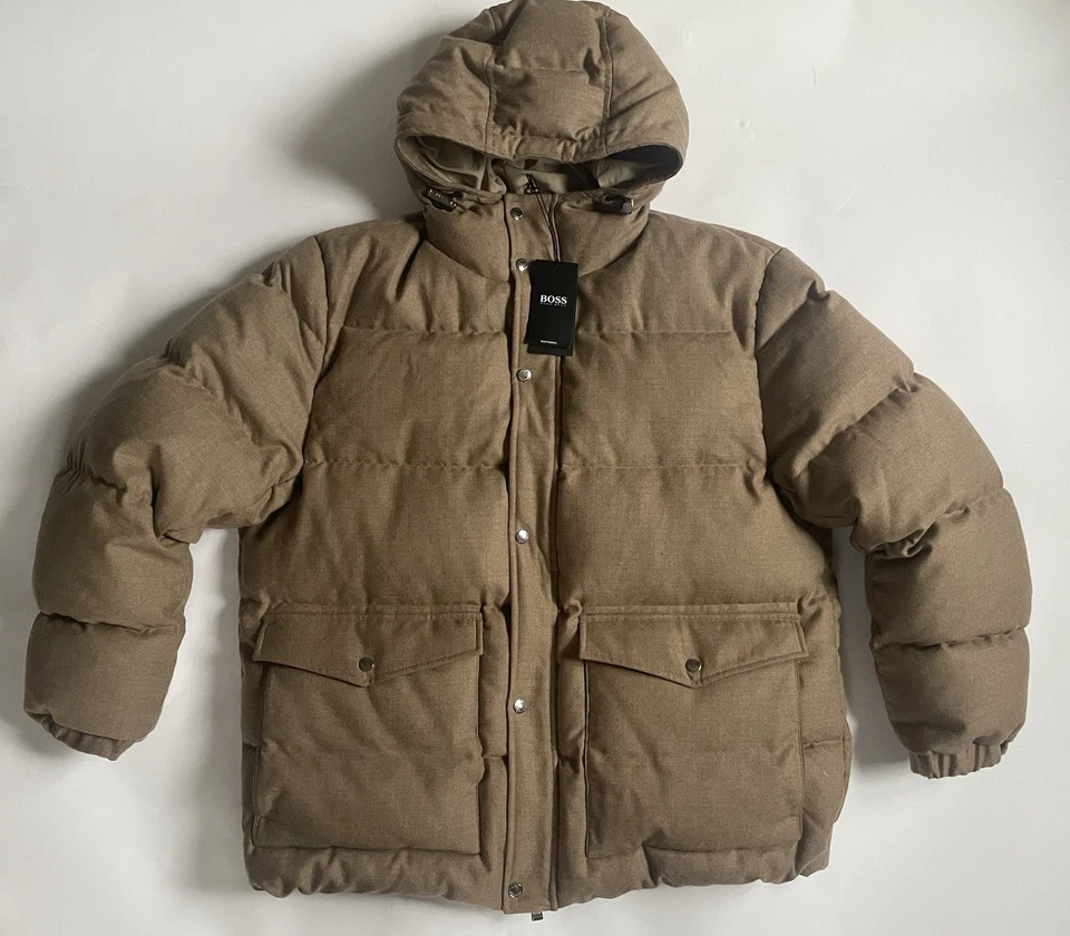 Hugo Boss Men's "T-Dolmero1" Beige 100% Wool Down Hooded Parka Jacket U.K. 56 - Image 3 of 4