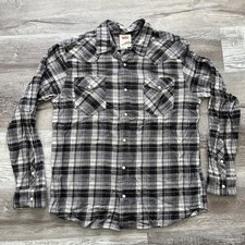 Levi  s Flannel Western Pearl Snap Shirt, Gray Plaid, Men  s Size Large