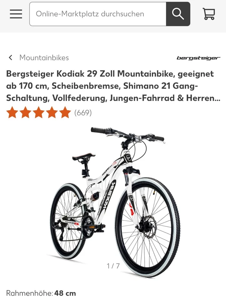 29 Zoll Mountainbike Bergsteiger Kodiak Shimano Scheibenbremse Vollfederung MTB - Bild 2 von 4