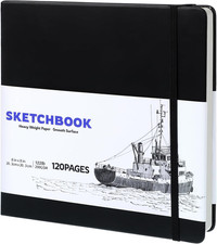 Square Sketch Book 60 Sheets, Sketchbook with 200GSM Thick Paper - Black Hardbac