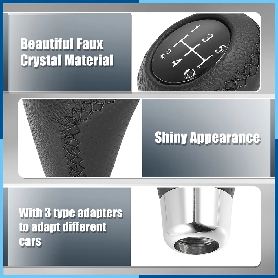 Perilla de cambio de marchas universal negra de 5 velocidades de cuero PU con orificio puntadas negras Foto 4 de 4