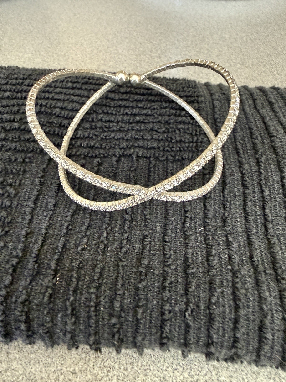 Lightweight Silvertone Flex Cuff Rhinestone Brace… - image 2