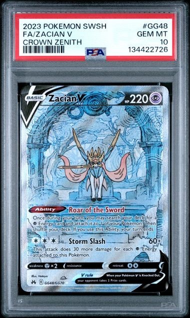 PSA 10 Zacian V Full Art GG48/GG70 Crown Zenith Galarian Gallery Pokemon 2023