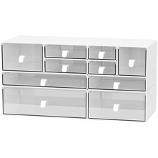 Yashong Desk Organizer Set, White Clear Stackable Dustproof Storage Box